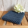 Spültuch Braun Grau Blau mit Leinen ca 27x27 cm handgestrickt