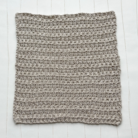 Spültuch Braun Grau Blau mit Leinen ca 27x27 cm handgestrickt