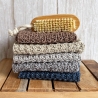 Spültuch Braun Grau Blau mit Leinen ca 27x27 cm handgestrickt