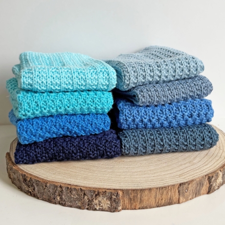 Spültuch Blau Türkis 26x26 bis 30x30 cm handgestrickt Baumwolle