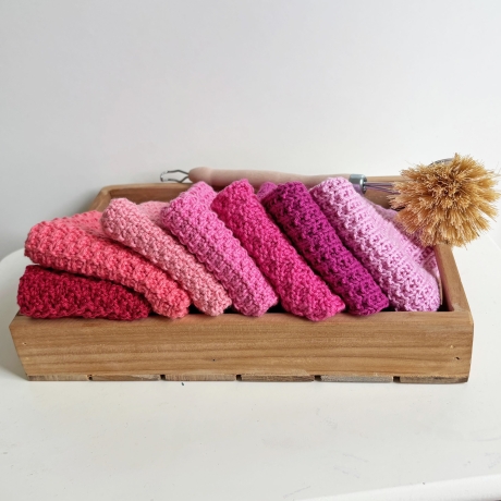 Buntes Spültuch Rosa Pink ca 28x28 cm handgestrickt Baumwolle