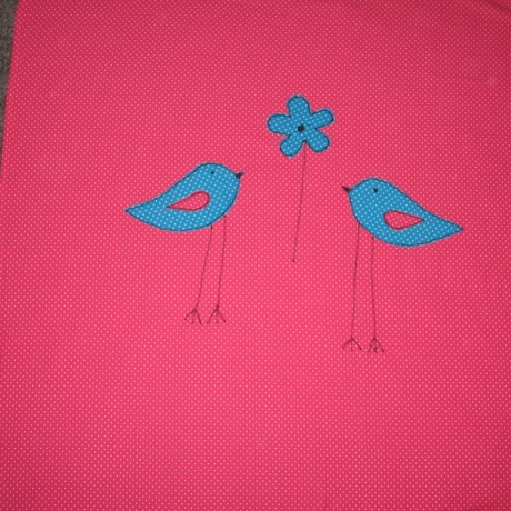 *kuschelige Babydecke pink mit Punkten + Vögeln