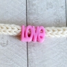 Wickelarmband LOVE Baumwolle und bunte Wortperle ca 32 - 40cm