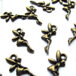 6 kleine Feen / Elfe Anhänger bronzefarben 18mm