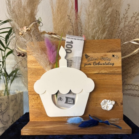 Geldgeschenk, Muffin, Kerze, Geburtstag, Hochzeit, Jubiläum