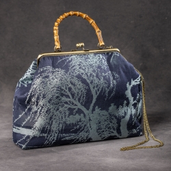 Handgemachte Jacquard Tasche – Dunkelblau mit Baum-Motiv