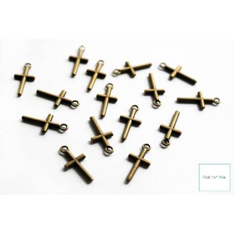 10x Anhänger Mini Kreuz bronzefarben 9x19mm Kreuze