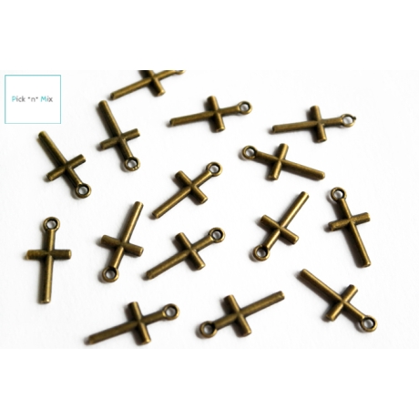 10x Anhänger Mini Kreuz bronzefarben 9x19mm Kreuze
