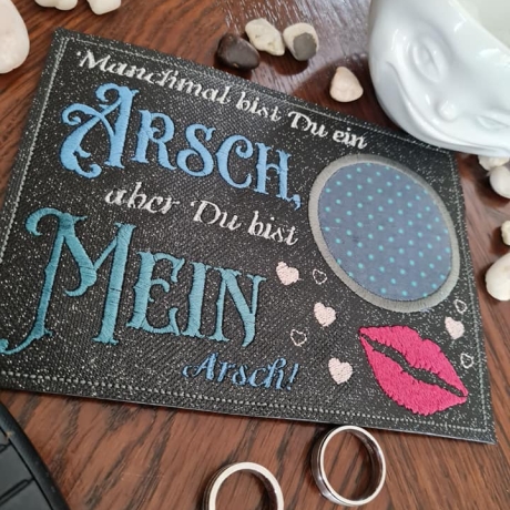 Ferberline Stickdatei MugRug und Spruch Mein Arsch ab 10x10