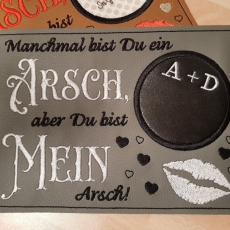 Ferberline Stickdatei MugRug und Spruch Mein Arsch ab 10x10