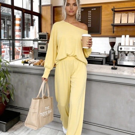 Oversize Jogger Anzug wide leg Hose off shoulder Bluse XS/S & M/L