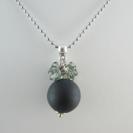 Lange Kette Perlen Silber Schwarz Polaris (150)