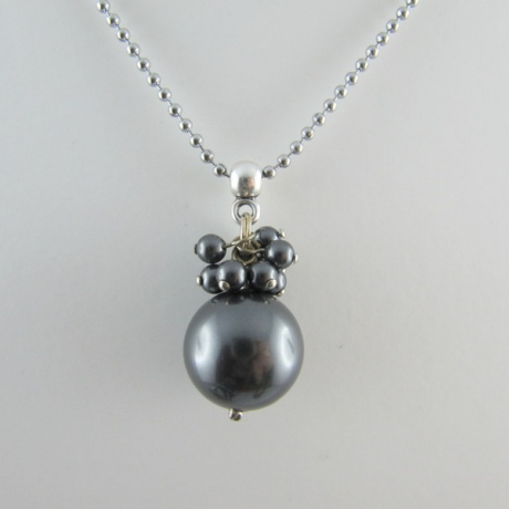 Lange Kette Perlen Dunkelgrau (150)