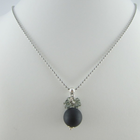 Lange Kette Perlen Silber Schwarz Polaris (150)