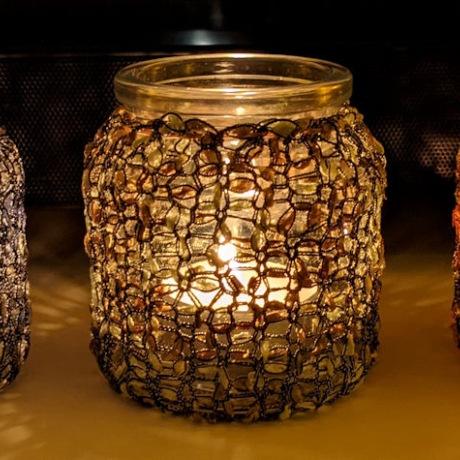 Lichtglas mit Bezug handgestrickt für Teelicht oder Lichterkette
