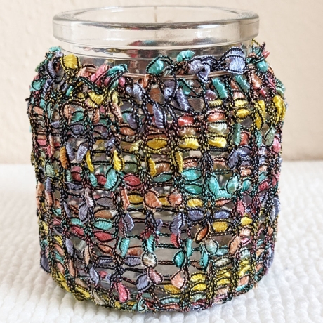 Lichtglas mit Bezug handgestrickt für Teelicht oder Lichterkette