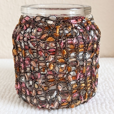 Lichtglas mit Bezug handgestrickt für Teelicht oder Lichterkette