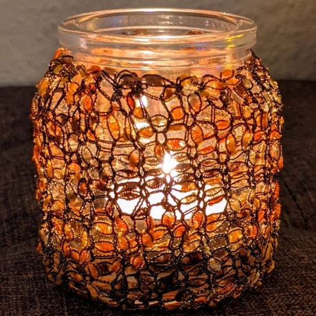 Lichtglas mit Bezug handgestrickt für Teelicht oder Lichterkette