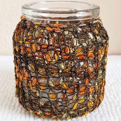 Lichtglas mit Bezug handgestrickt für Teelicht oder Lichterkette