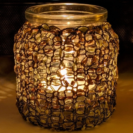 Lichtglas mit Bezug handgestrickt für Teelicht oder Lichterkette