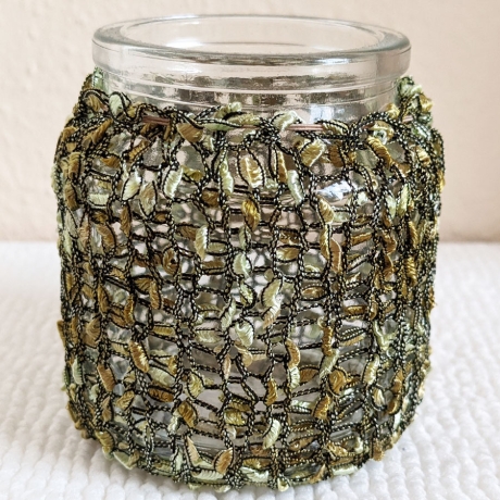Lichtglas mit Bezug handgestrickt für Teelicht oder Lichterkette