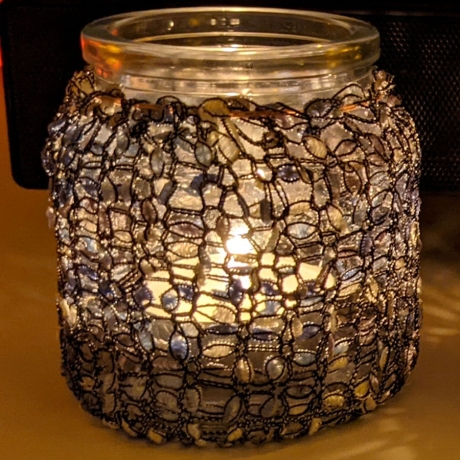 Lichtglas mit Bezug handgestrickt für Teelicht oder Lichterkette