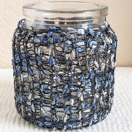 Lichtglas mit Bezug handgestrickt für Teelicht oder Lichterkette