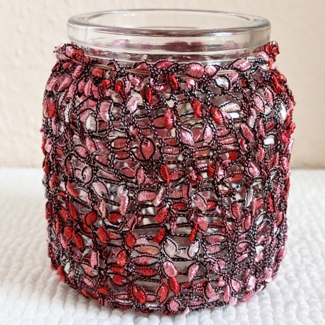Lichtglas mit Bezug handgestrickt für Teelicht oder Lichterkette
