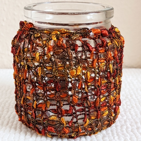 Lichtglas mit Bezug handgestrickt für Teelicht oder Lichterkette