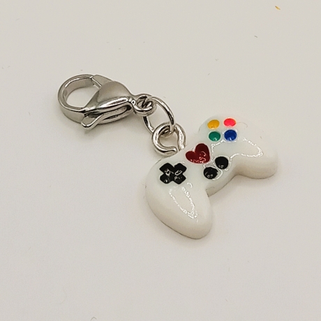 Controller Charm mini Clip Anhänger Bettelarmband Gamer weiß