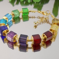 DESIGN GLAS Würfel Armband Multicolor Crash + Klar / 1516A