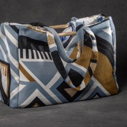 Handgefertigte Jacquard-Tasche – Blau, Schwarz & Gold