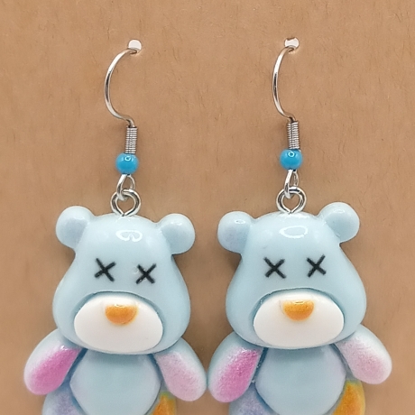 große Teddy Bären blau Ohrhänger Ohrringe Modeschmuck