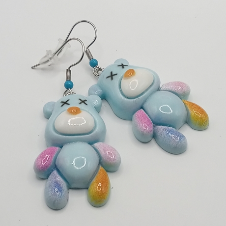 große Teddy Bären blau Ohrhänger Ohrringe Modeschmuck