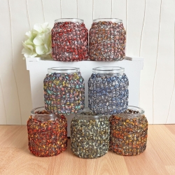 Lichtglas mit Bezug handgestrickt für Teelicht oder Lichterkette