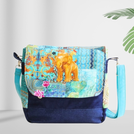 kleine  Umhängetasche Damen /blaue Handtasche /Cord Tasche/