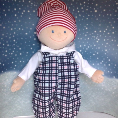 Hoodie Latzhose und Mütze geringelt passend für Puppen 43 cm Neu