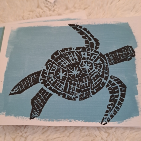 Meeresschildkröte Karte Linolschnitt