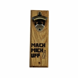 Wand-Flaschenöffner „Mach mich uff“ aus Eichenholz