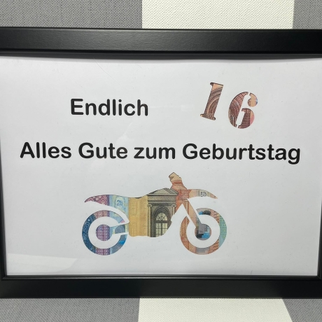 Geldgeschenk Bilderrahmen 16. Geburtstag Motorrad DIN A4