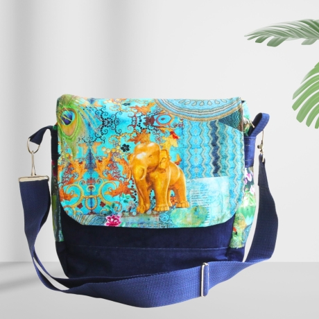 kleine  Umhängetasche Damen /blaue Handtasche/Elefant/Cord Tasche