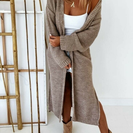 Oversize Strickmantel lang Strickjacke Cardigan Weste Braun S M L