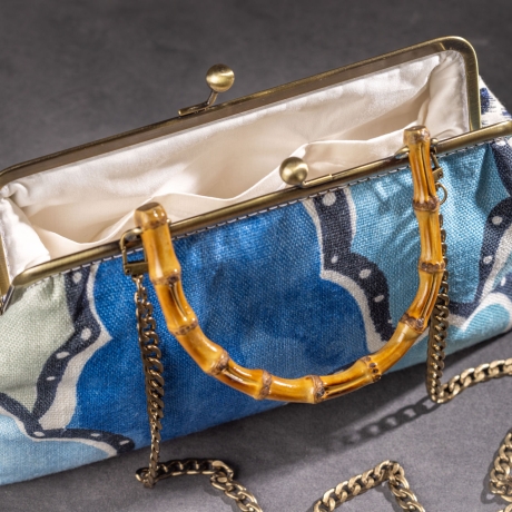 Handgemachte Jacquard Tasche – Blau/Weiß Ikat-Muster