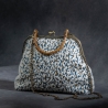 Handgemachte Tasche – Blau/Creme mit Stickerei & Strukturstoff