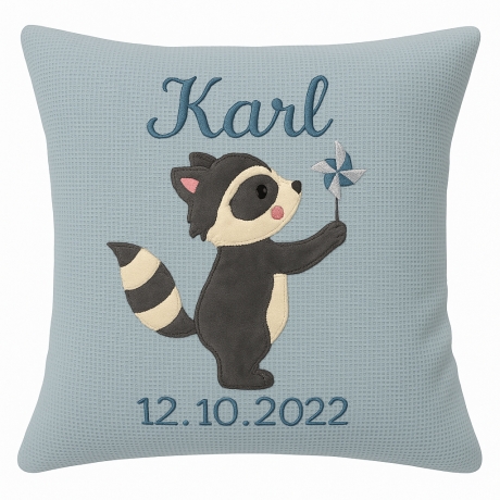 Persoanlisierte Nameskissen mit Waschbär