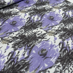 Stoff Viskose Jersey Blumen abstrakt weiß flieder-lavendel grau
