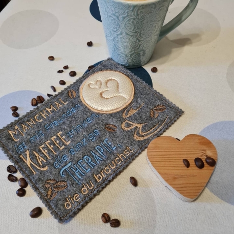 Ferberline Stickdatei MugRug Set Kaffeetherapie ab 10x10