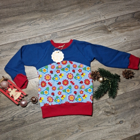 Langarmshirt, Raglan, Größe 74/80 Blumen und Marienkäfer