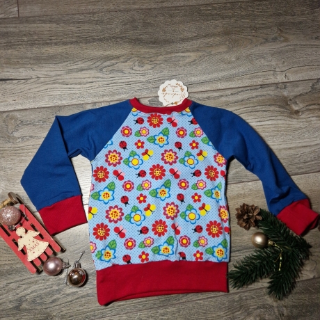 Langarmshirt, Raglan, Größe 74/80 Blumen und Marienkäfer