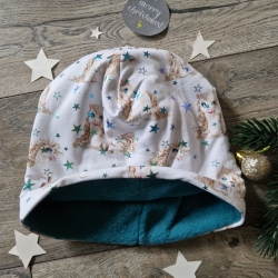 Beanie, Mütze mit Polarfleece,  KU 51/52 Einhorn, Sterne